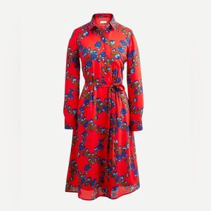 NWT J.Crew Collection A-Line Shirt Dress Lattice Floral Red Size 8